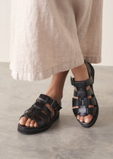 Black leather cut-out fisherman sandals with chunky sole