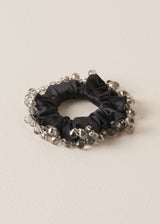 Black satin hair scrunchie with bead detail