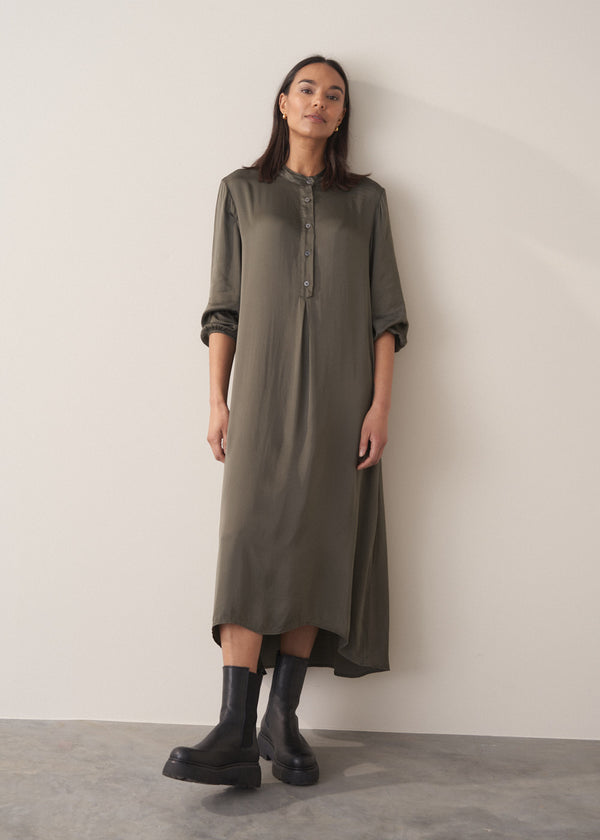 Veva Satin Dress - Khaki | Dresses – Busby & Fox