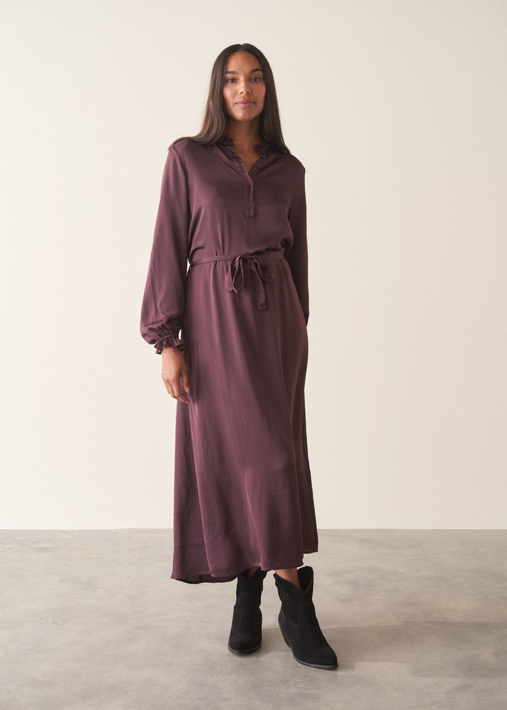 WINNIE LONG SLEEVE DRESS - PLUM