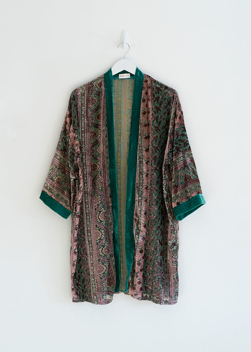 Aqua velvet kimono jacket