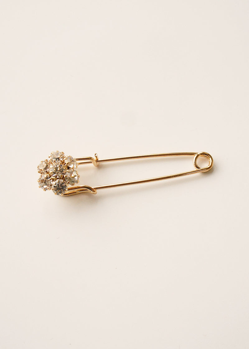 Gold pin brooch with crystal flower