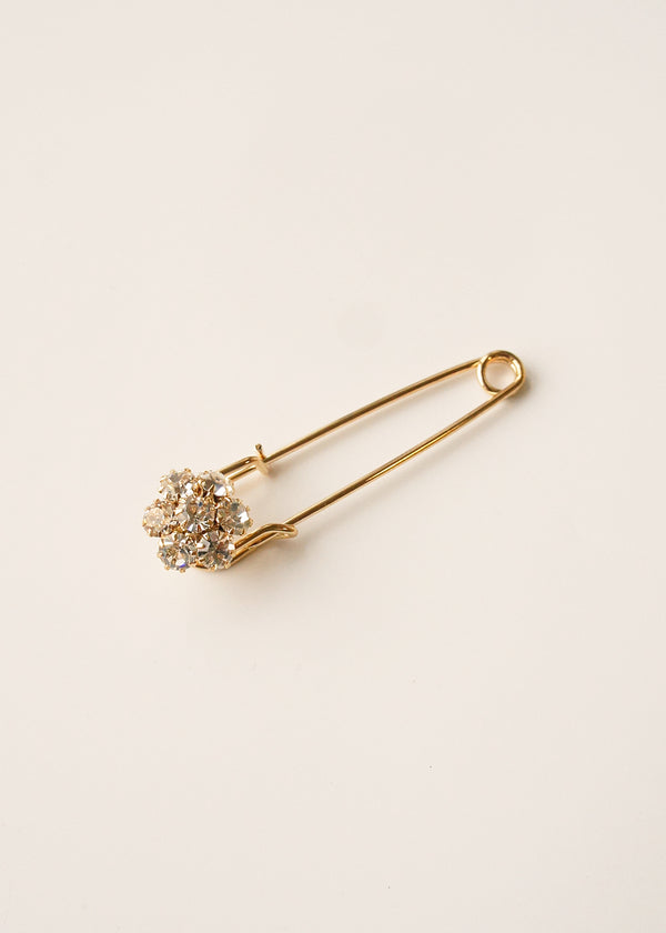 Gold pin brooch with crystal flower