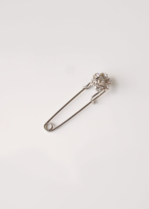 Silver brooch pin with crystal flower