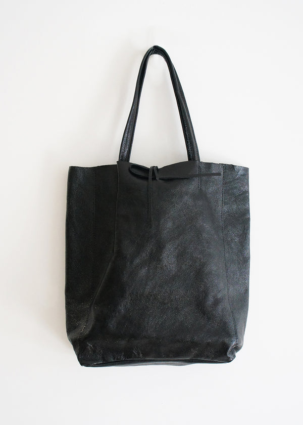 Black metallic leather tote bag