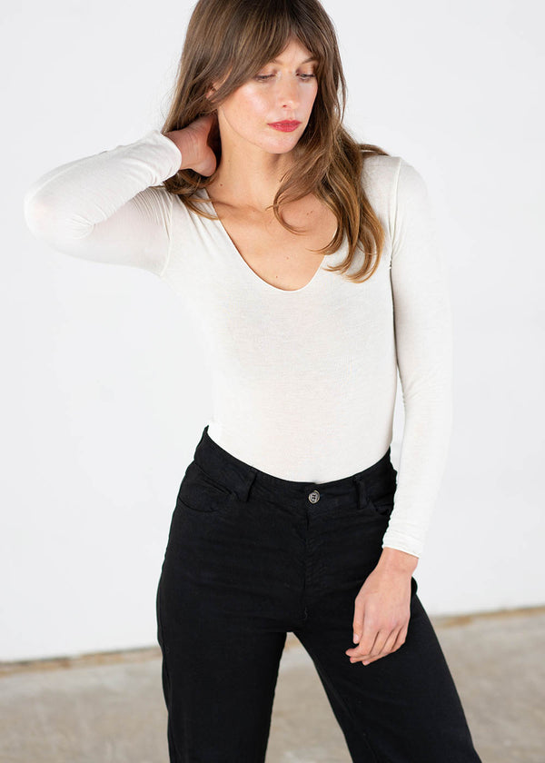 Cream long sleeve cashmere mix top
