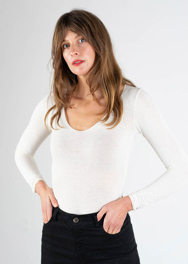 Cream long sleeve cashmere mix top