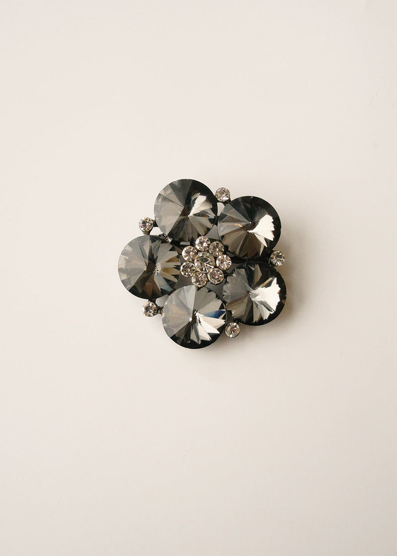 Grey crystal flower brooch