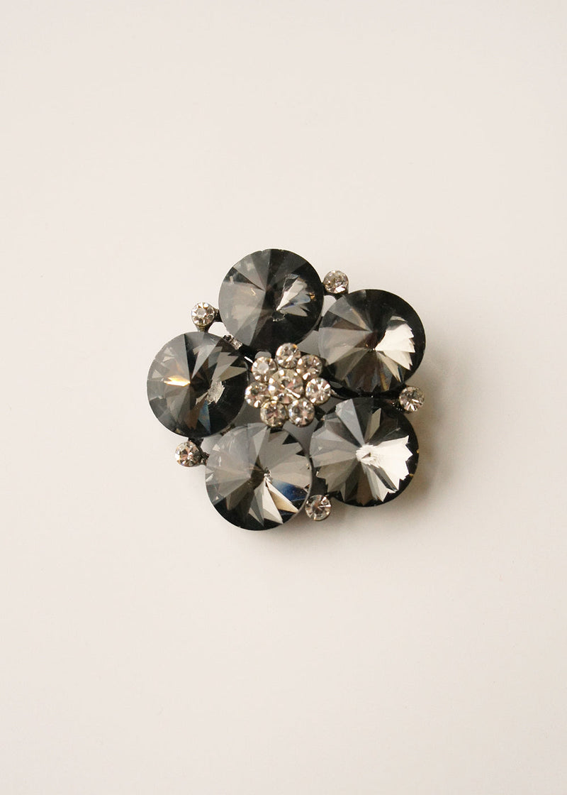 Grey crystal flower brooch